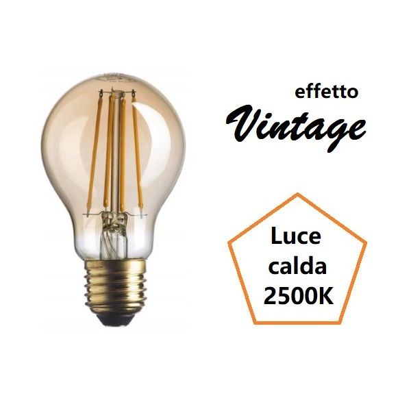 LAMPADINA GOCCIA A LED  7W LUCE CALDA 2500K 725 LUMEN E27 VETRO AMBRATO BOT