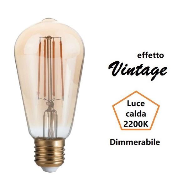 LAMPADINA EDISON A LED 4W LUCE CALDA 2200K 330 LM E27 DIMMERABILE VETRO AMBRATO
