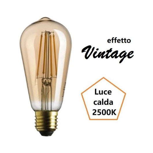 LAMPADINA EDISON A LED 7W LUCE CALDA 2500K 725 LUMEN E27 VETRO AMBRATO BOT