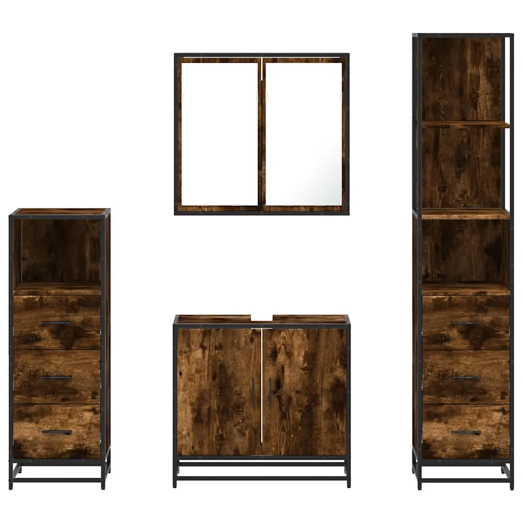 Set Mobili da Bagno 4 pz Rovere Fumo in Legno Multistrato 3301247