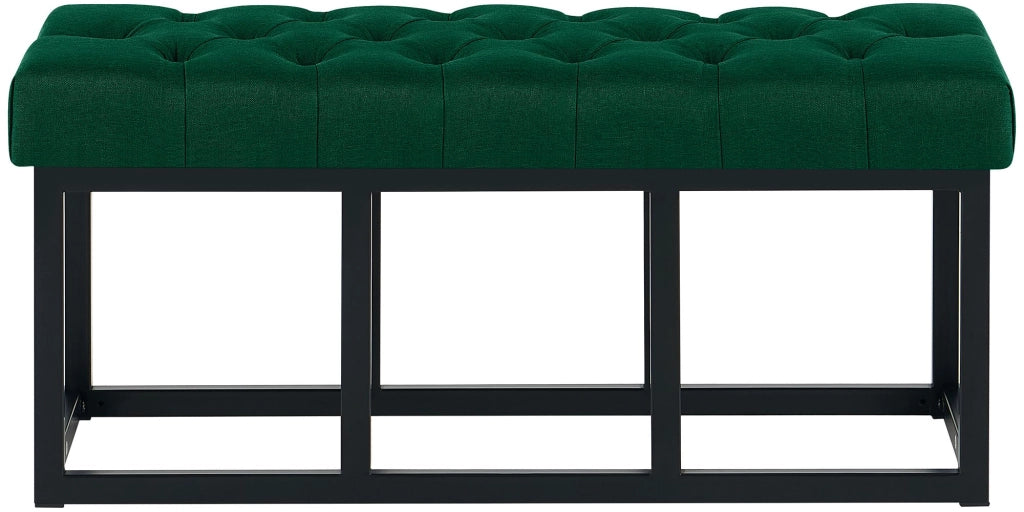 Panca design AMUN in metallo nero opaco e tessuto verde,100 cm