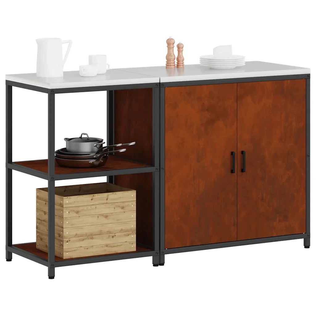 Set di Stoccaggio per Cucina con porta 2 pz-Armadietto Cucina-Armadietto Cucina Ruggine Acciaio 529223