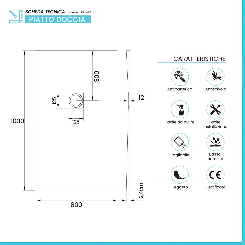 Piatto doccia 80x100 in marmoresina effetto pietra beige riducibile Ten