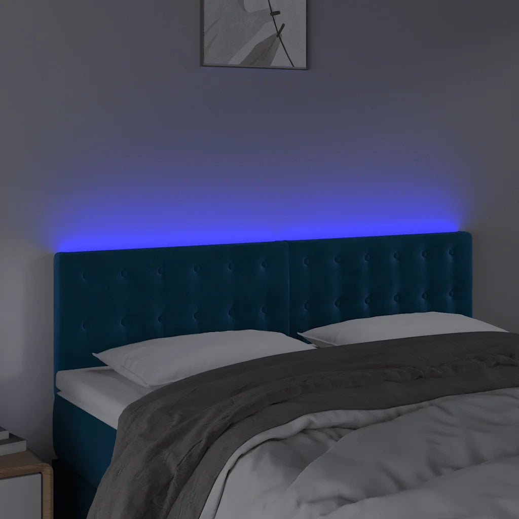 Testiera a LED Blu Scuro 144x5x78/88 cm in Velluto