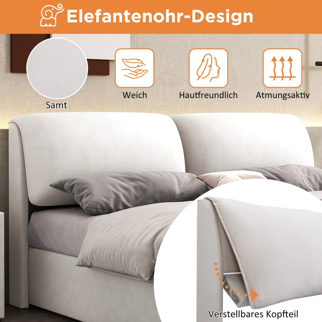 Letto imbottito 140x200 cm in velluto beige con 3 cassetti