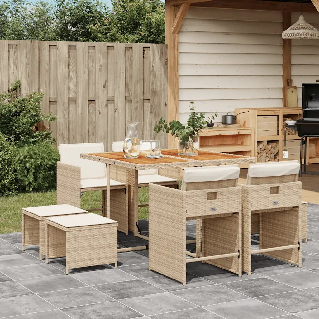 Set da Pranzo da Giardino 9 pz con Cuscini Beige in Polyrattan 3211144