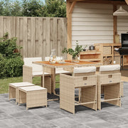 Set da Pranzo da Giardino 9 pz con Cuscini Beige in Polyrattan 3211144