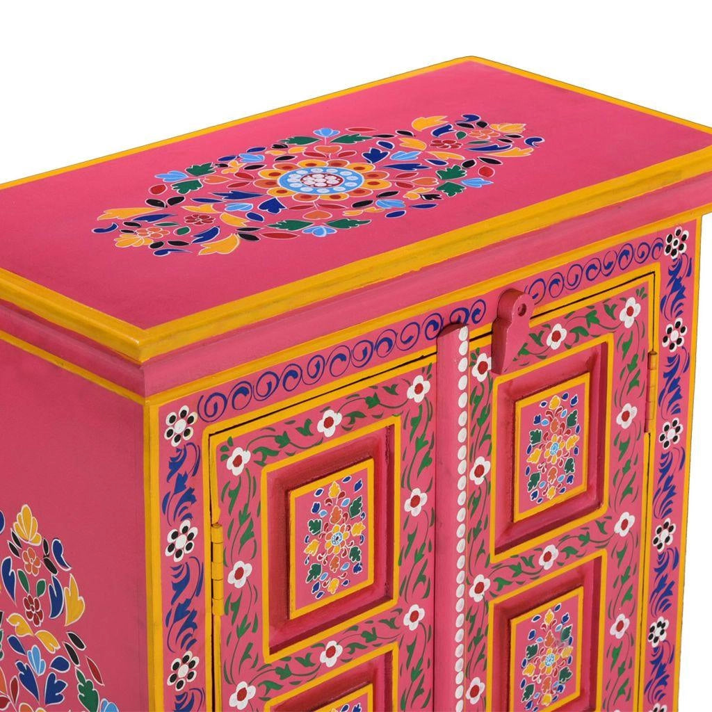 Buffet credenza mobiletto consolle mobile contenitore legno massello di mango dipinto a mano in rosa 4402024