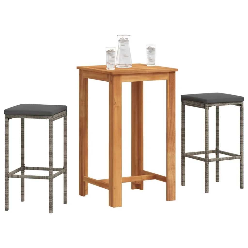 Set Bar da Giardino 3 pz | Set Salotto da Giardino Grigio in Legno Acacia e Polyrattan