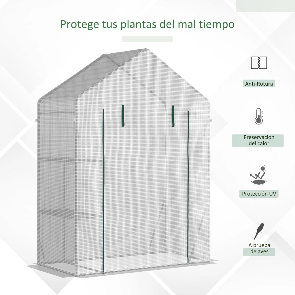 Serra da Esterno Piccola con Scaffali e Porta a Cerniera ¨C Zephmum ¨C Bianco 143x73x195 cm