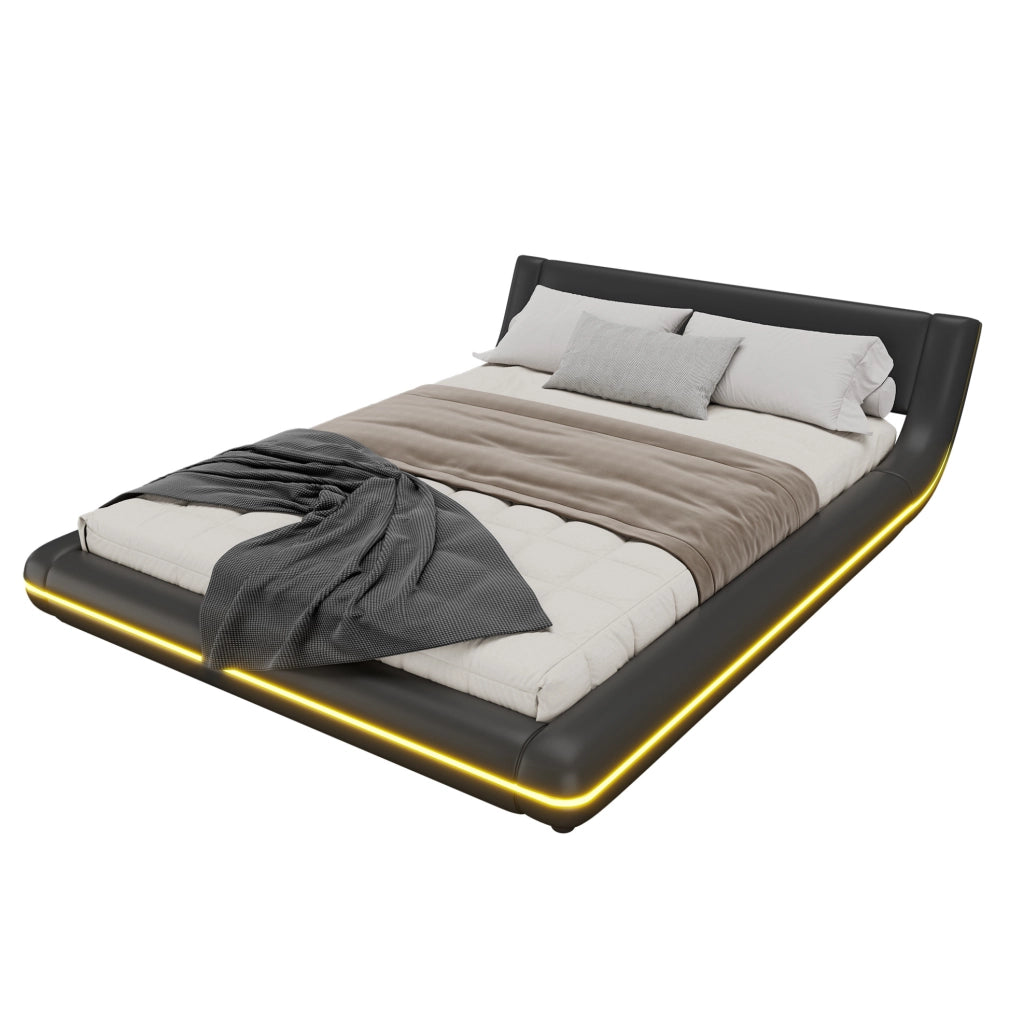Letto basso 140x200 cm in PU con LED ambientale