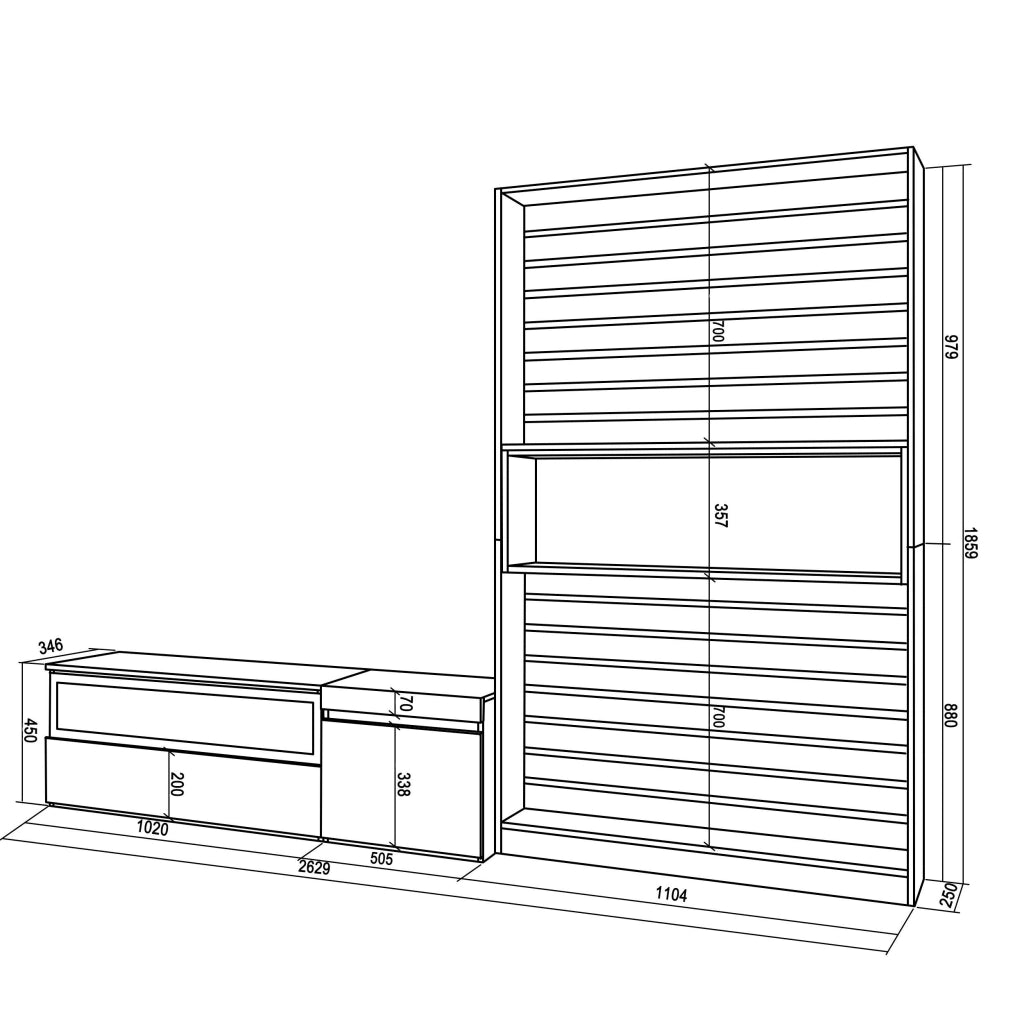 Mobile TV, Soggiorno, 260x35x186cm, Per TV fino a 65", Camino elettrico, Bianco e nero RF2546