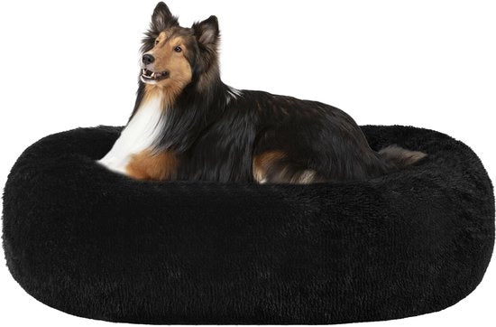 Cuscino per Cani Rond Cuscino per Cani Bancopassaggio per Cani Cuscino per Gatti in Donut Forma Cappotto per Cani Lava in Acqua, 80 cm Ø, Nero