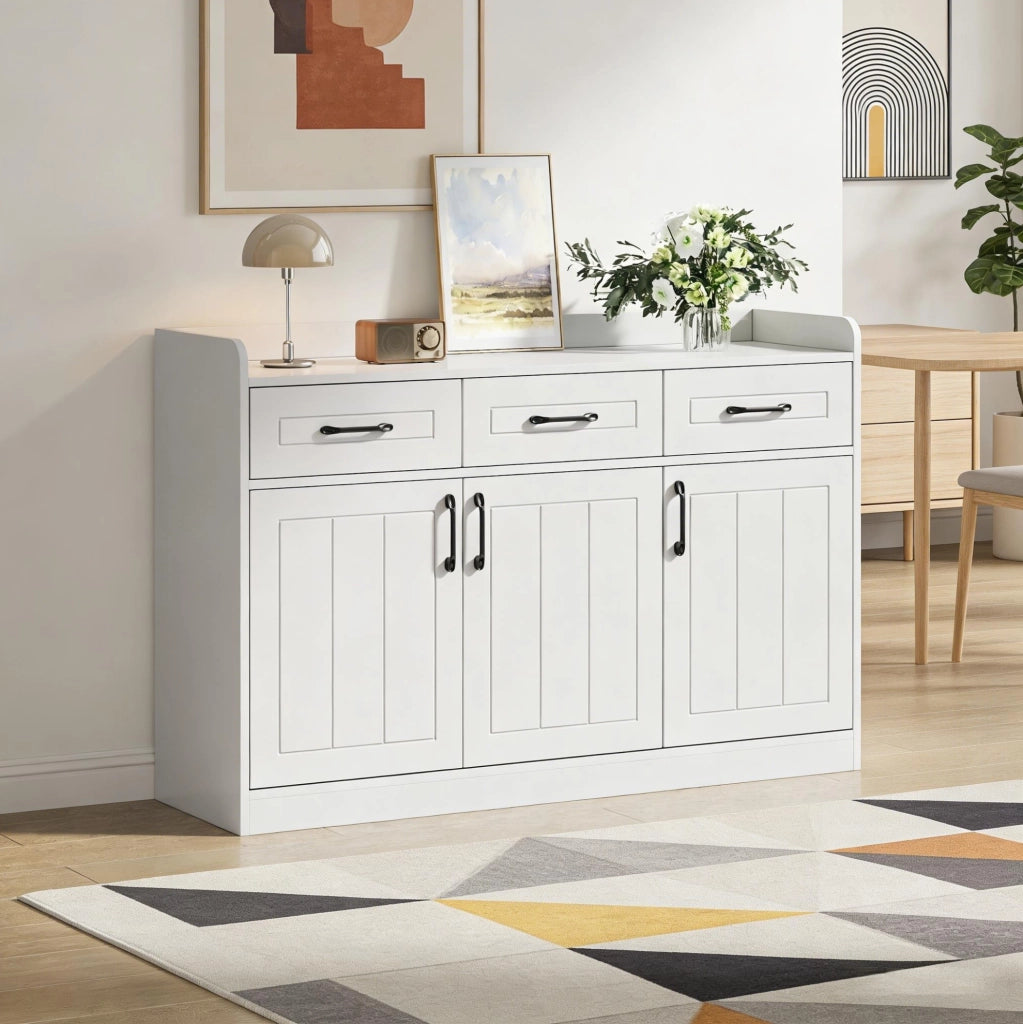 Credenza 120x35x80 cm con 3 cassetti e 3 ante; truciolare; bianco