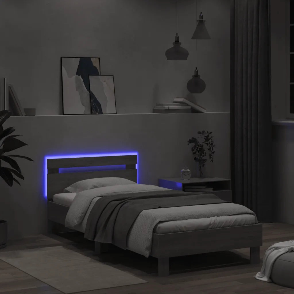 Giroletto con Testiera e LED Grigio Sonoma 100x200 cm 838713