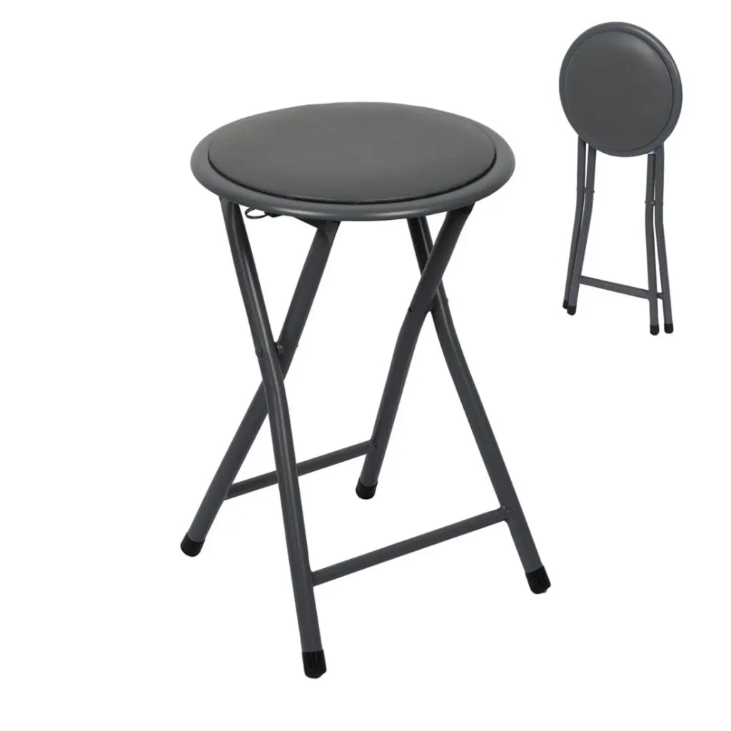 Lotto di 10 sgabelli pieghevoli – Collezione BASICUS, colore nero, seduta in PU, diametro 30 cm, altezza 45 cm