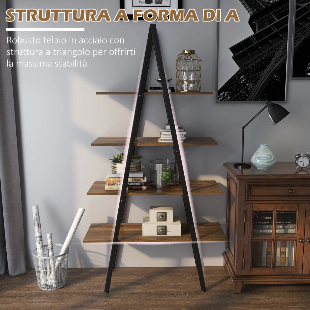 Scaffale Libreria 4 Livelli in Truciolato e Acciaio ad A