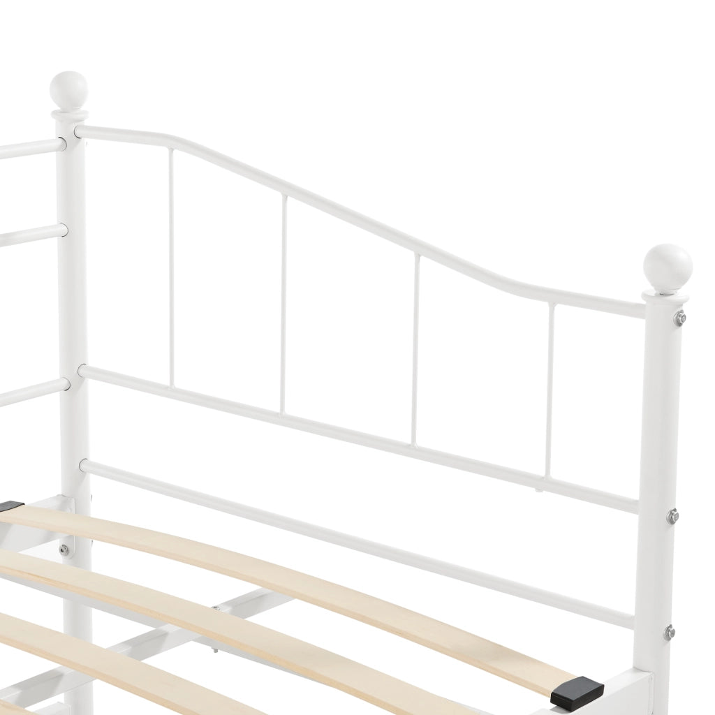 Divano in Metallo con Cornice Decorativa + Letto di Complemento con Gambe Pieghevoli e 4 Ruote, Sofa a 2-3 Posti di Seduta  e Secondo Letto Salvaspazio - Bianco