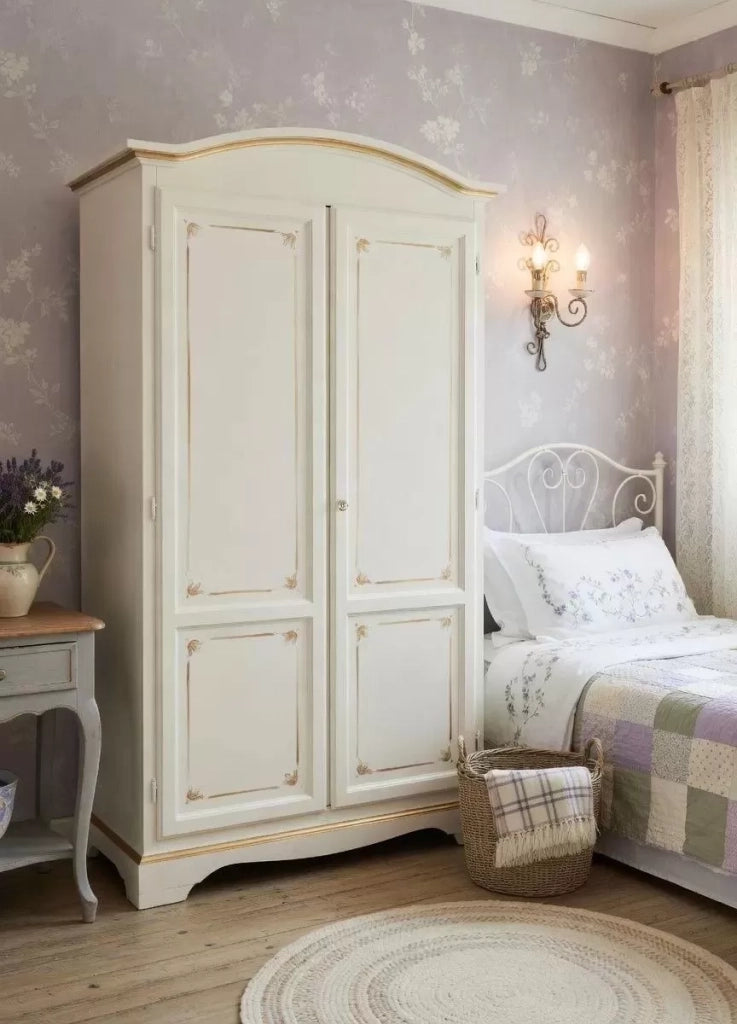 Armadio 2 ante legno shabby avorio anticato decorato filo arancione 107x55x197 - Mobili 2G