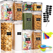 Set di contenitori in stock 10 pezzi,BPA libero,per la conservazione di pasta,muesli,riso,pane e per l'alimentazione degli animali domestici,insieme di etichette e cucchiaio.