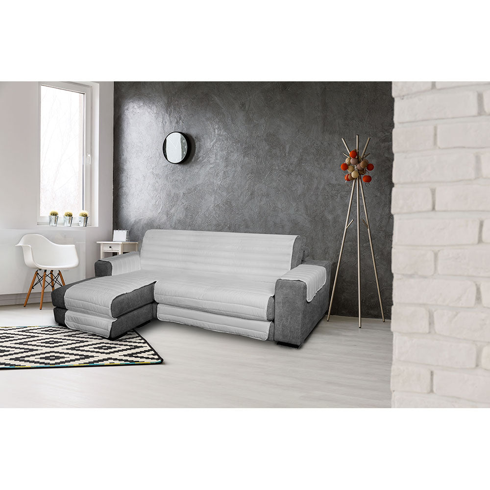 Copridivano Trapuntato in Microfibra con Penisola Sinistra Grigio Chiaro Seduta 190 cm