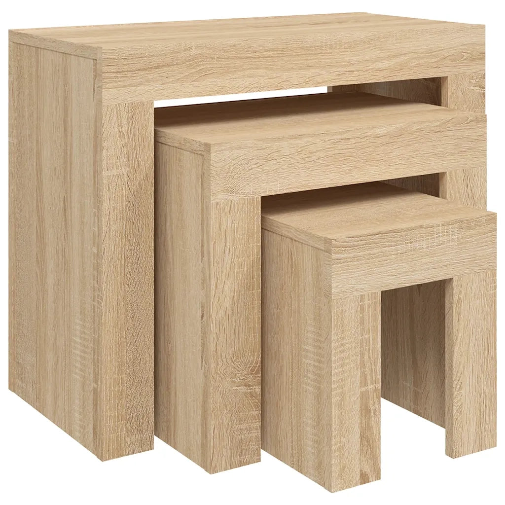 Tavolini da Salotto Impilabili 3 pz Rovere Sonoma in Truciolato cod mxl 14886