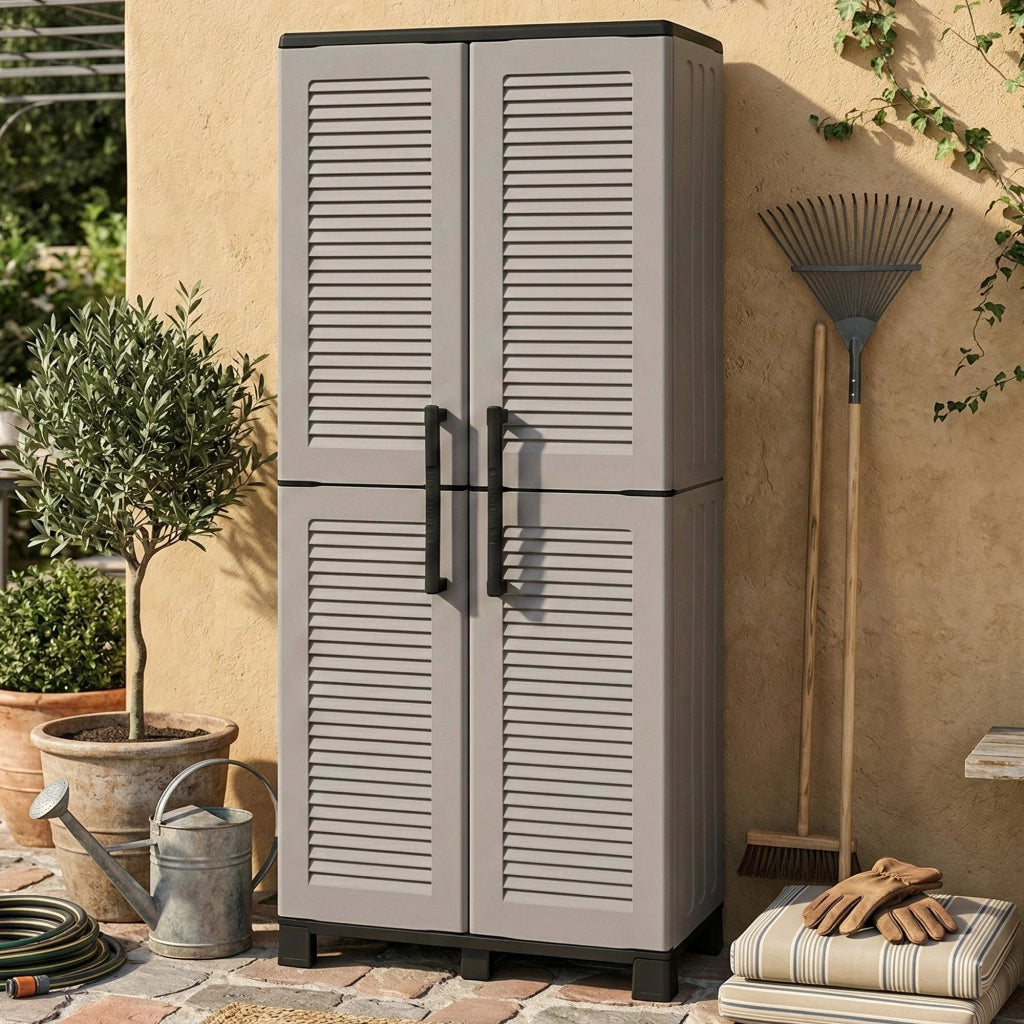 Mobile da Giardino Ash, Armadio da Esterno 3 Ripiani, 68x37x169h cm Grigio Chiaro