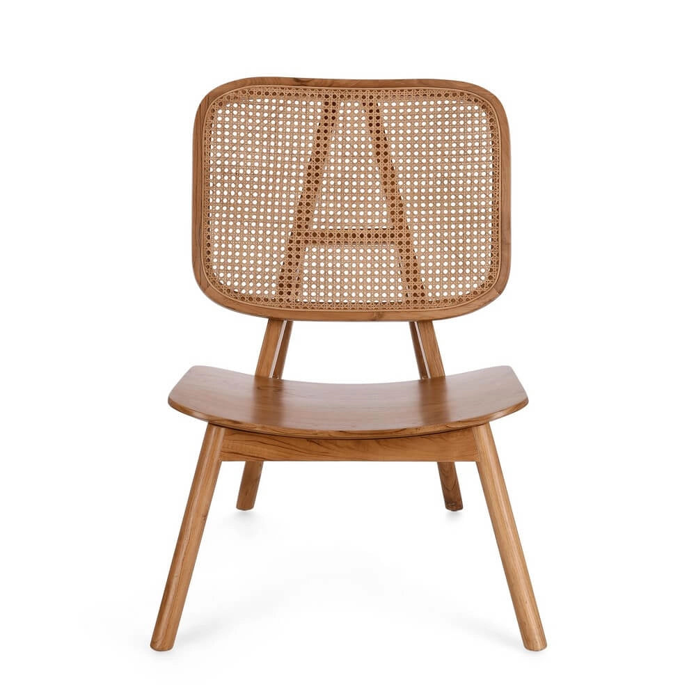 Poltrona Lounge in Legno Teak con Schienale in Rattan Intrecciato - ELOISE