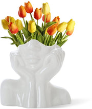 Vaso da Viso, Vaso di Fiori come Decorazione per Ufficio, Vaso Ceramico con Forma Femminile, Ideale per Parete, Tavolo Rurale Moderno, Piccola Libreria con Mezzo Viso (Stile C)