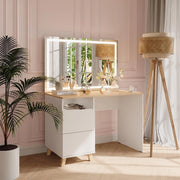 Tavolo da toeletta Karen, Bianco/Artisan, 110 cm con specchio a LED, Materiali robusti per un utilizzo duraturo