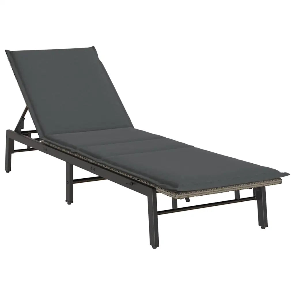 Lettino Prendisole con Cuscino Grigio in Polyrattan 4104081