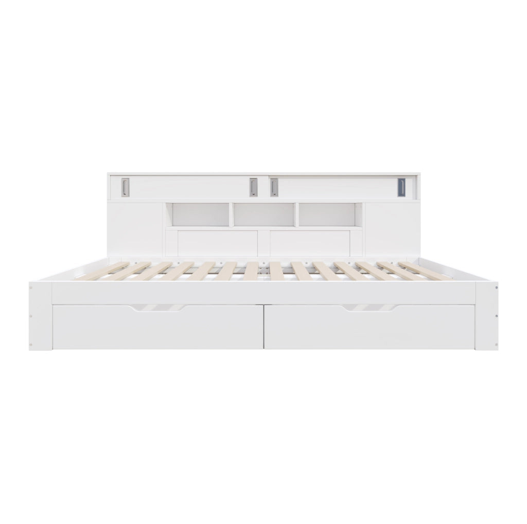 Letto da giorno multifunzione 140x190 cm con 2 cassetti; ripiani e armadio; bianco