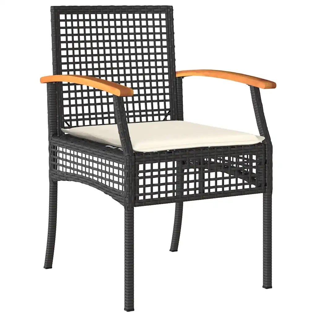 Set da Pranzo da Giardino 3 pz con Cuscini Nero in Polyrattan 3213560