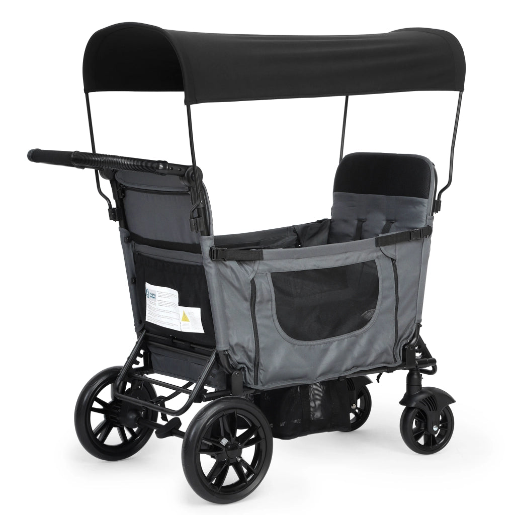 Doppel-Kinderwagen Sitz-Liege-Umwandlung, Faltbarer Bollerwagen für 2 Kinder Dunkelgrau