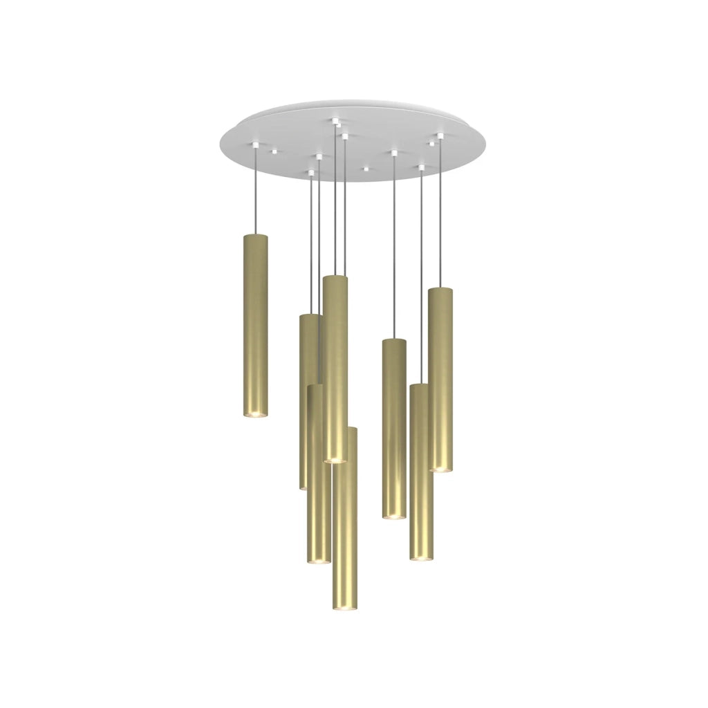 Lampadario Industrial-Minimal Xeana Metallo Bianco Ottone 8 Luci Gu10