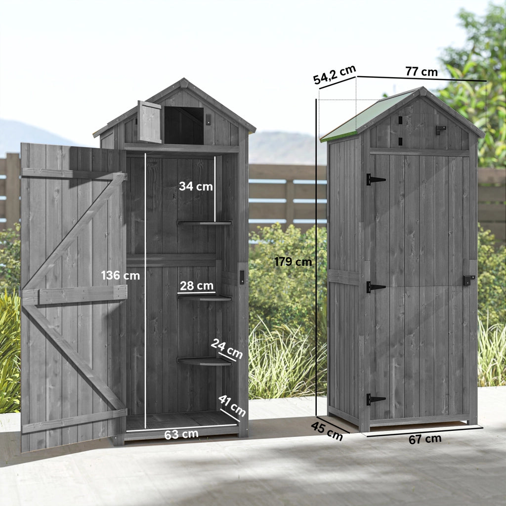 Armadio da giardino in legno con 3 ripiani e 2 porte ¨C zephmum ¨C grigio 77x54x179 cm