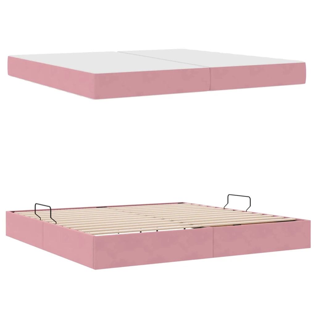 Letto con contenitore e materasso Rosa 200 x 200 cm Velluto 3399747