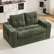 Divano convertibile con funzione letto, tasche laterali e braccioli ampi in velluto a coste verde 2 posti