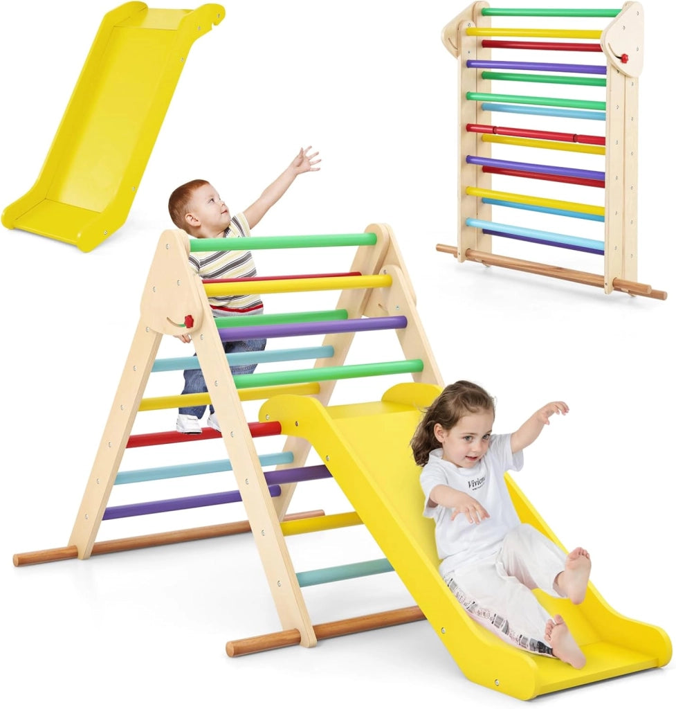 3 in 1 Arrampicata Giocattolo a Triangolo per Bambini, Set di Arrampicata con Rampa di Scivolo e Inclinazione Regolabile, Arrampicatore per Bambini 1 Anno+ (Stile 2 Colorato)