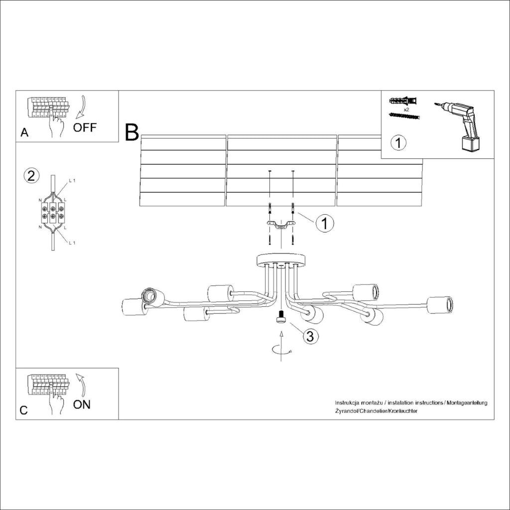 Lampadario soffitto industriale nero/legno 8xE27 PALMOS Pure Lume