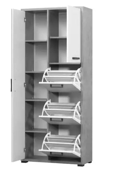 Armadio con specchio + 3 ribalte +anta ossido+ bianco cemento già montato L75.3 H175 P33