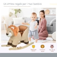 Dondolo Giocattolo a Forma di Leone per Bambini 18-36 Mesi, Ruggisce (3 Batterie Incluse), in Legno e Peluche