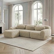 Divano Angolare Modulare ¨C Xylo ¨C Tessuto Morbido, Cuscini, Beige Chiaro