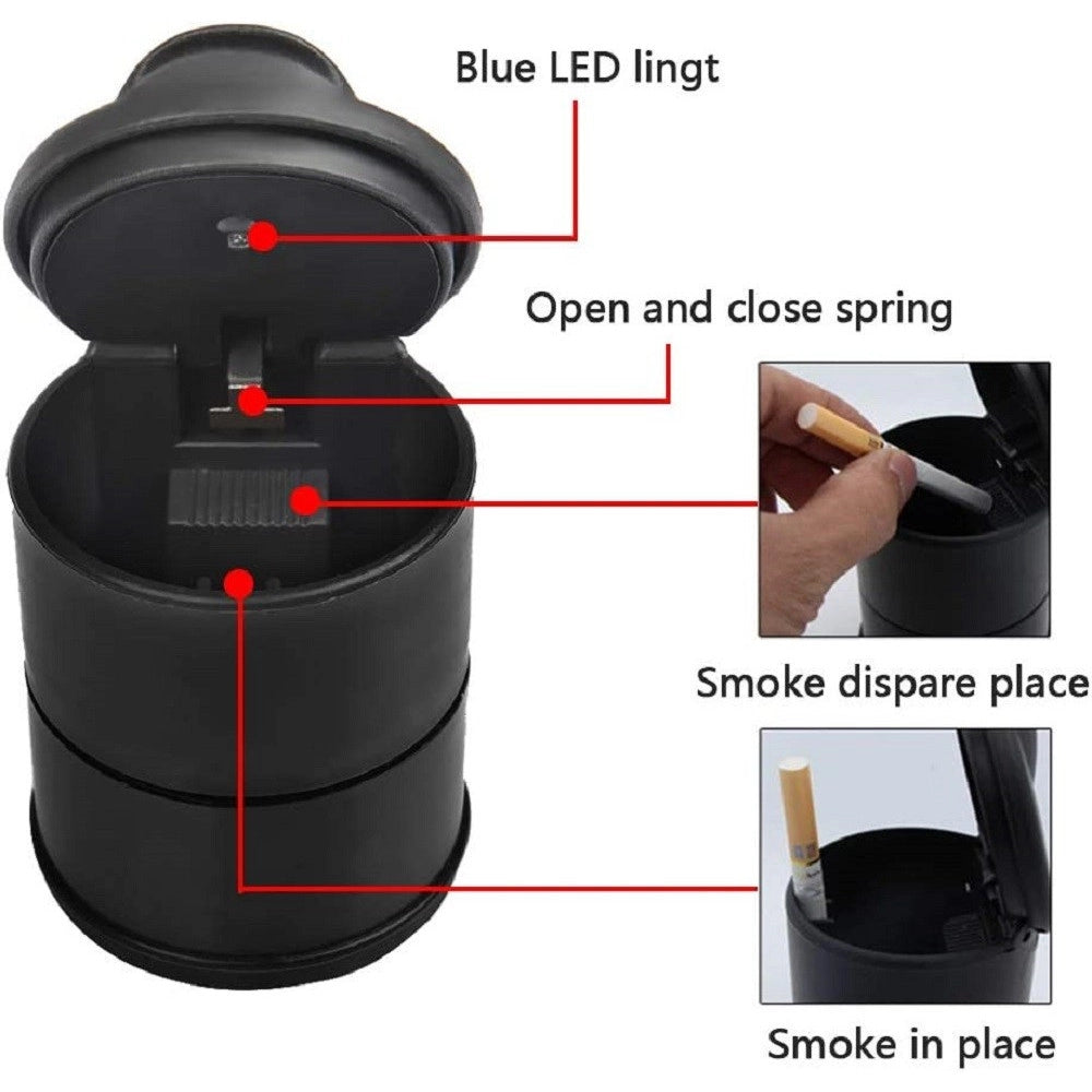 Trade Shop - Posacenere Universale Per Auto Led Luce Portatile Antivento Plastica Antiodore -