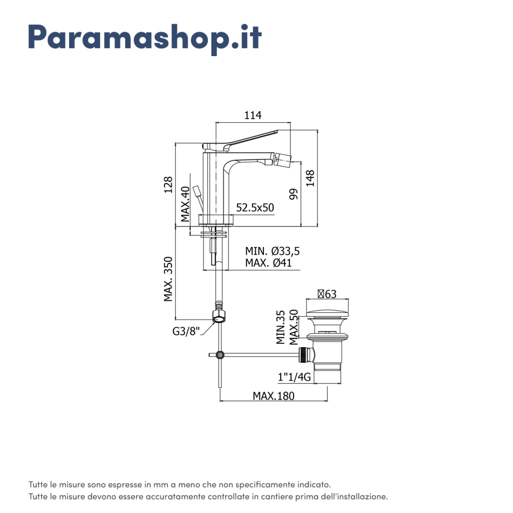 Paffoni miscelatore bidet con scarico cromato mod. Tilt