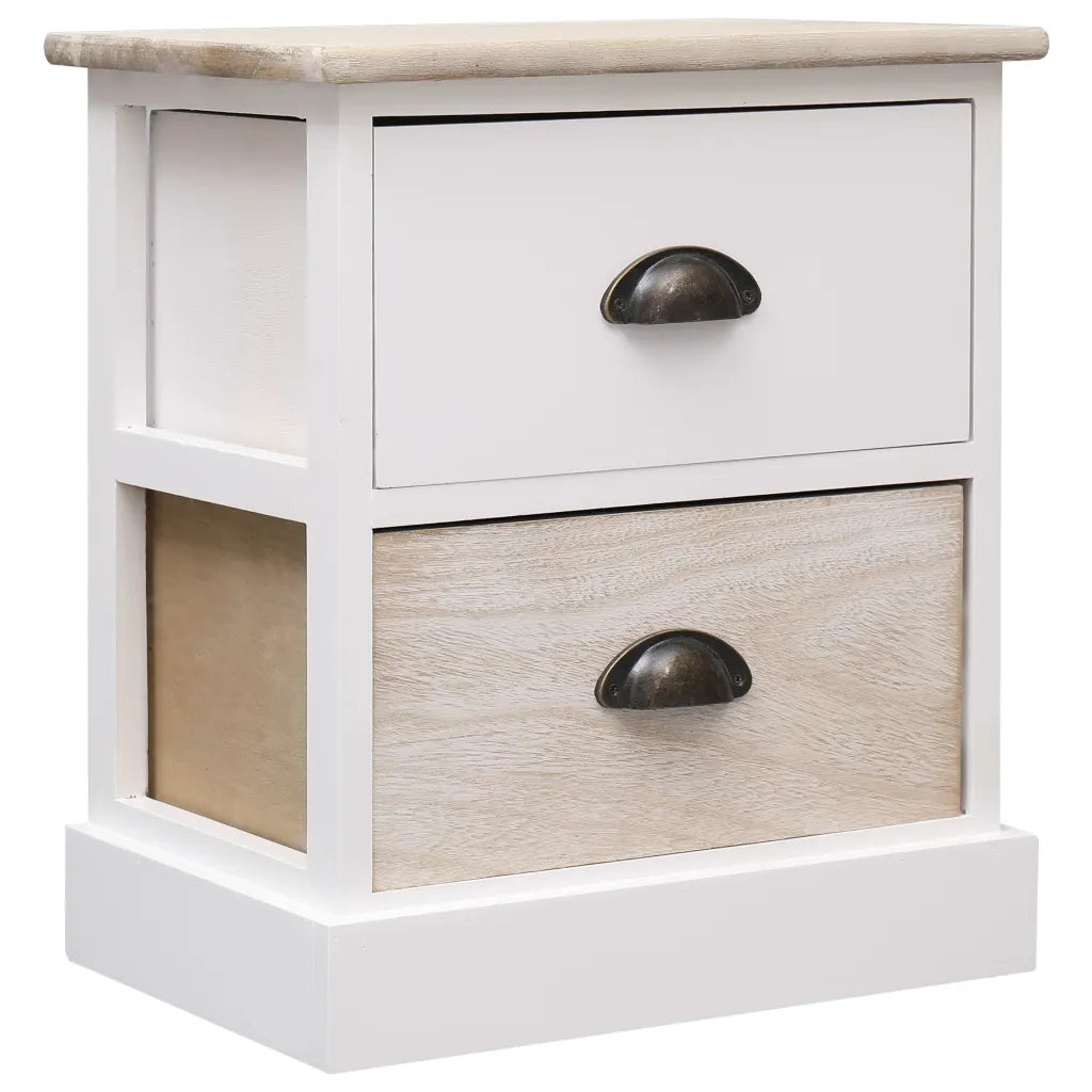 Comodini 2pz Bianco e Naturale 38x28x45cm in Legno di Paulonia  cod mxl 31220