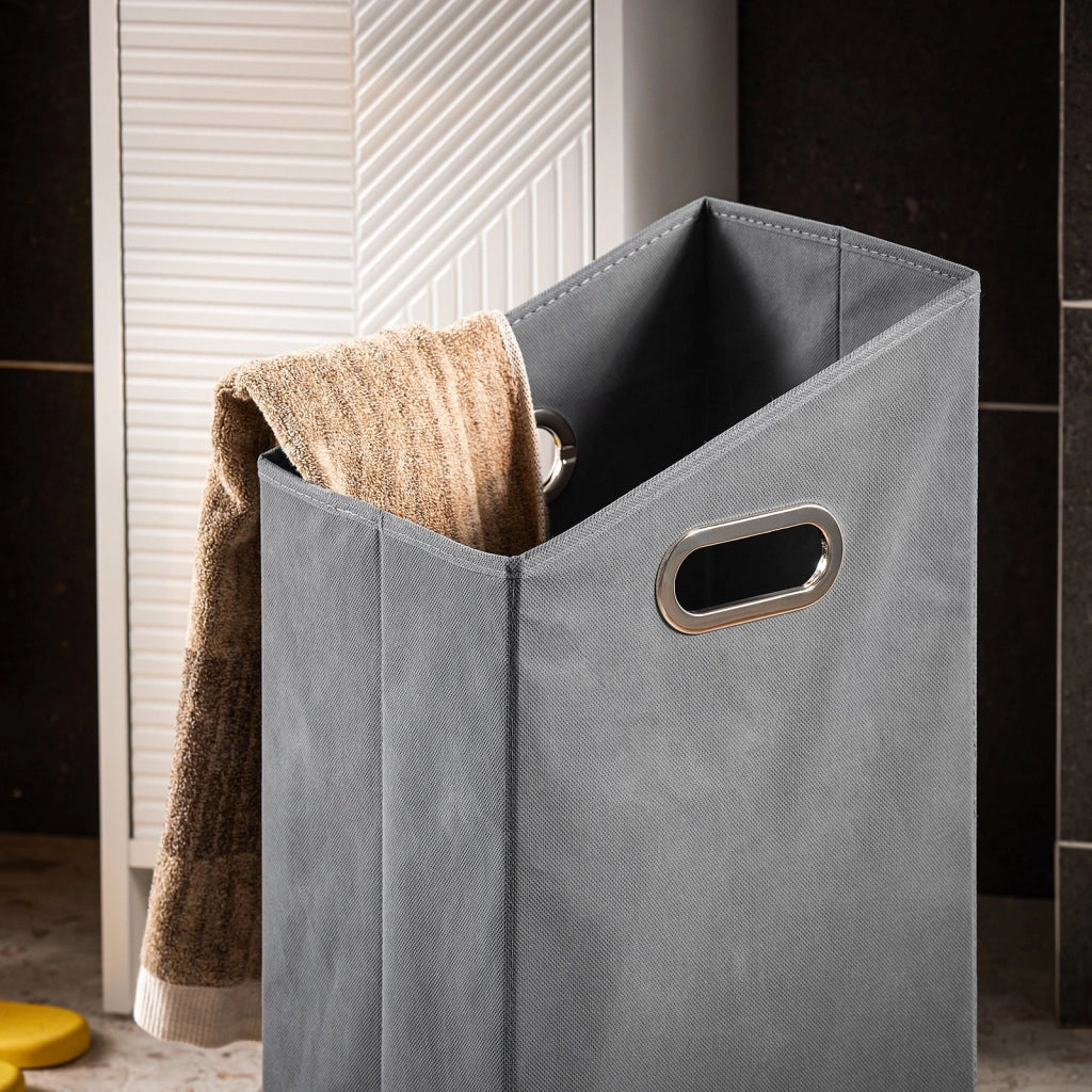 Portabiancheria Bianco per Bagno, Mobiletto Salvaspazio con Cesto per Biancheria, 30x30x87cm BZR154-W
