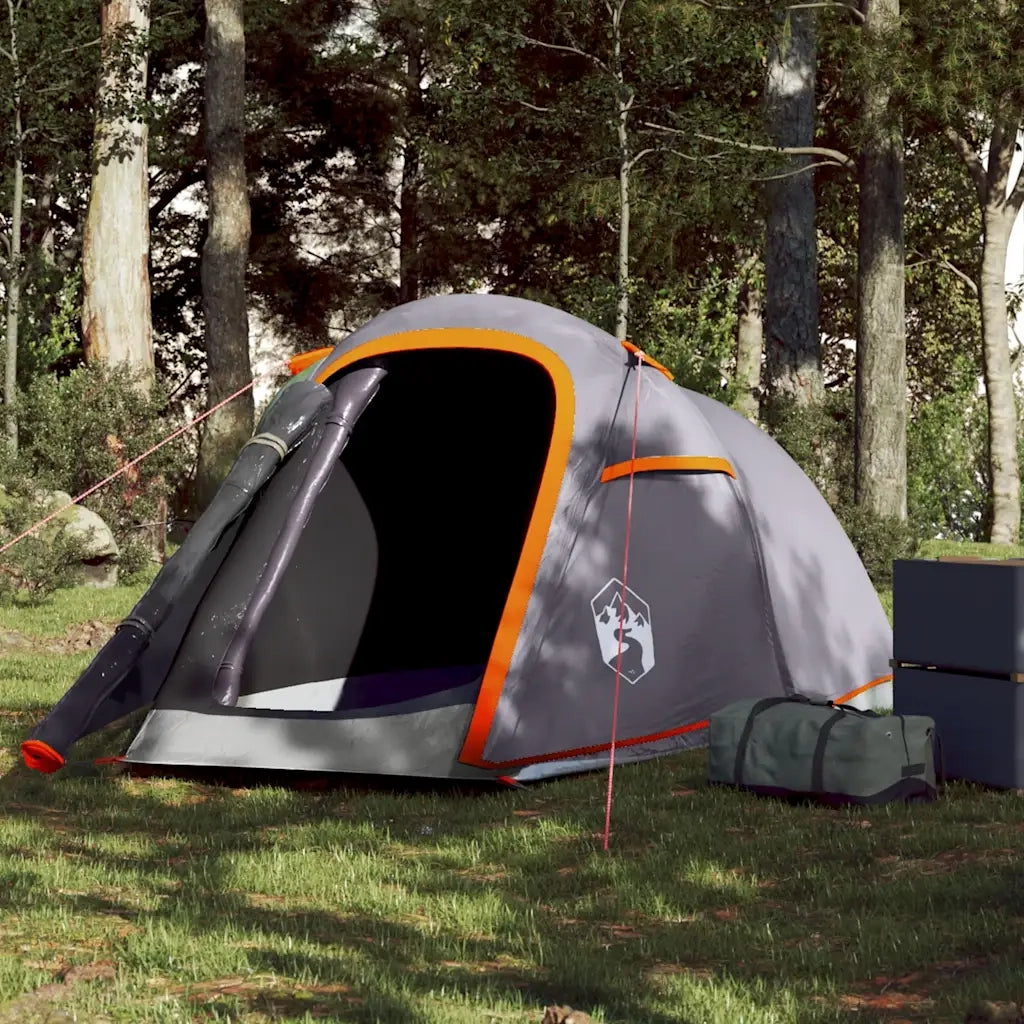 Tenda da Campeggio a Tunnel per 2 Persone-Tenda per Escursionismo Grigio e Arancione