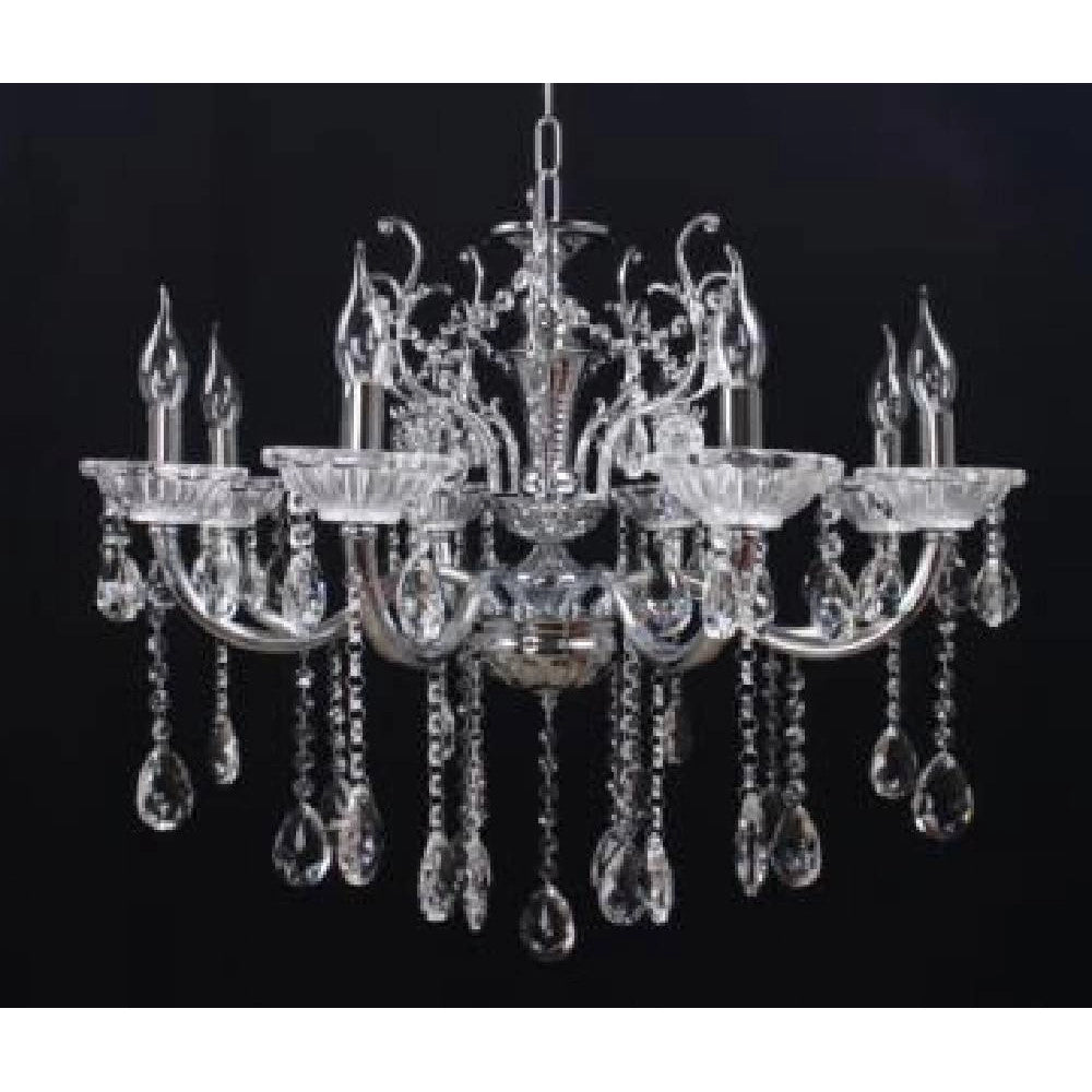 Trade Shop - Lampadario Soffitto 8 Bracci Attacco E14 Pendenti Acrilico Oro Argento A19 -