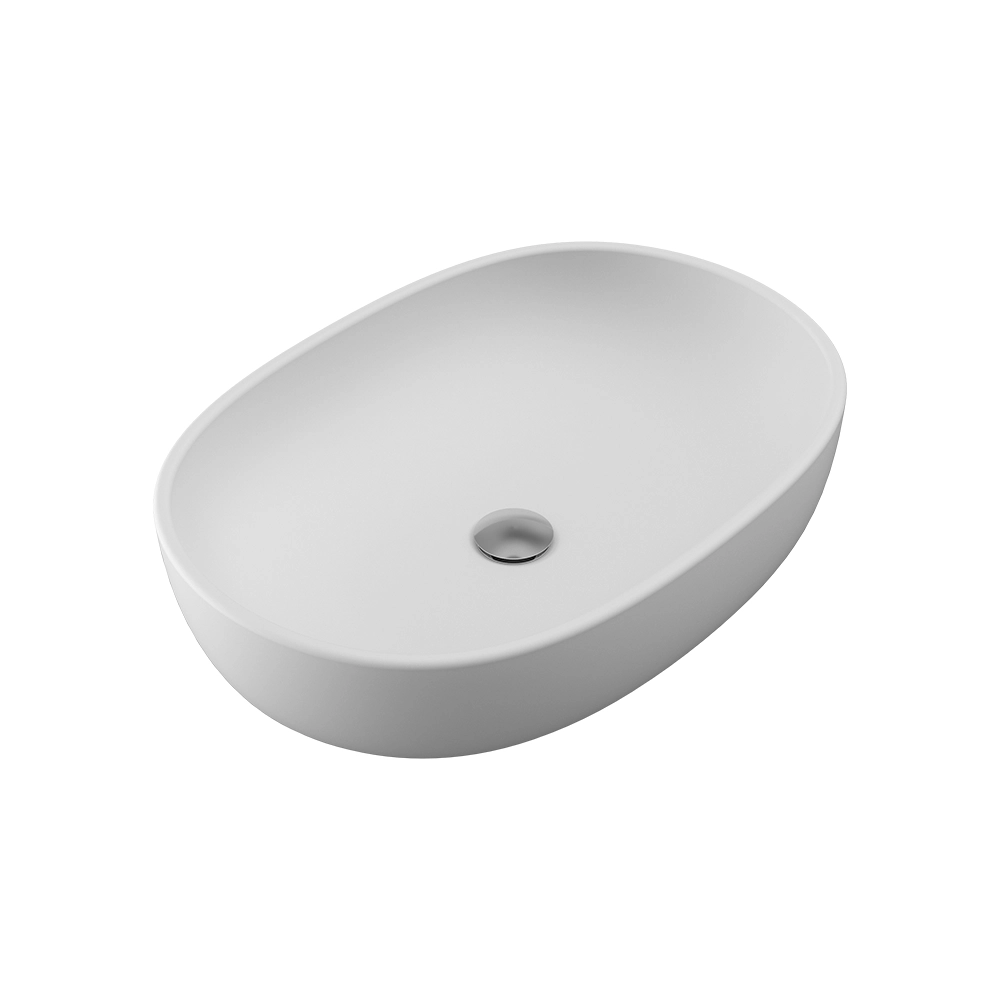 Lavabo da appoggio ovale con bordo slim 61x41x13,5 cm Bianco opaco